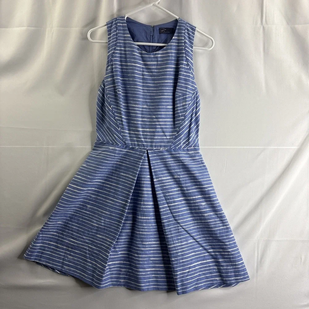 Gap Women's Small Blue Striped Back Zip Up Size 4 Sleeveless Dress Casual - Picture 1 of 6